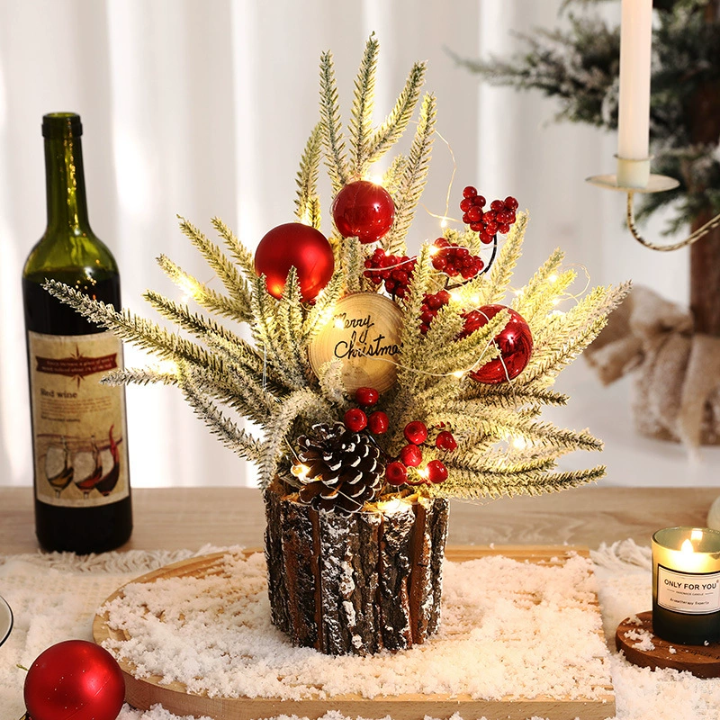Christmas wooden barrel table centerpiece, faux pine with berries & cones, 3 styles (log/apple/cotton)