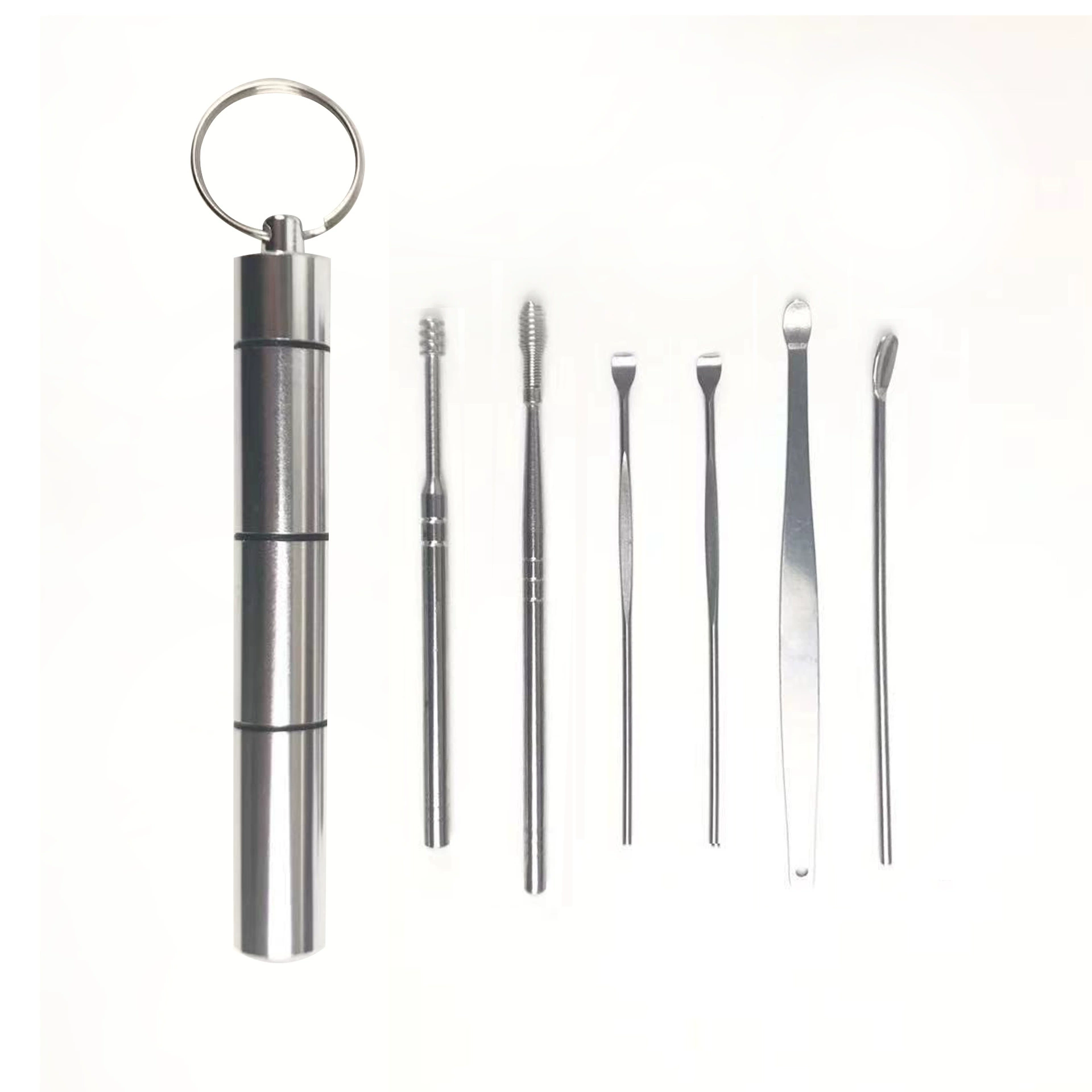 Ковш для ушей из нержавеющей стали, 6 предметов, вращающийся ковш для ушей, костюм может напечатать логотип, совок для ушей, набор из 6 предметов