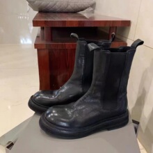 水洗马皮~中筒切尔西短靴女春秋单靴冬季新款加绒烟筒厚底马丁靴