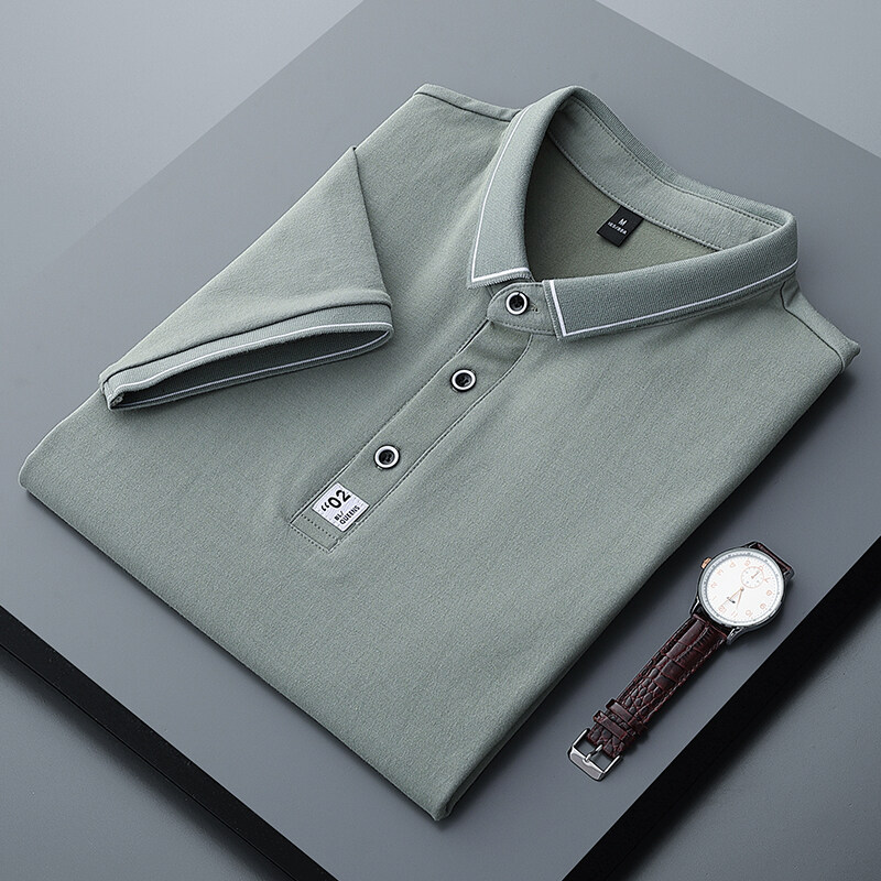 Polo de algodón de manga corta para hombre, estilo coreano, con solapa, color liso, camiseta informal de negocios, camisa base fina de media manga.