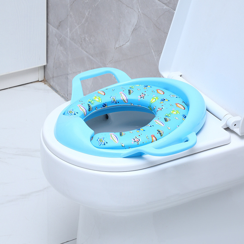 Nuevo bebé dibujos animados auxiliares inodoro anillo de asiento con pasamanos fábrica de inodoro al por mayor
