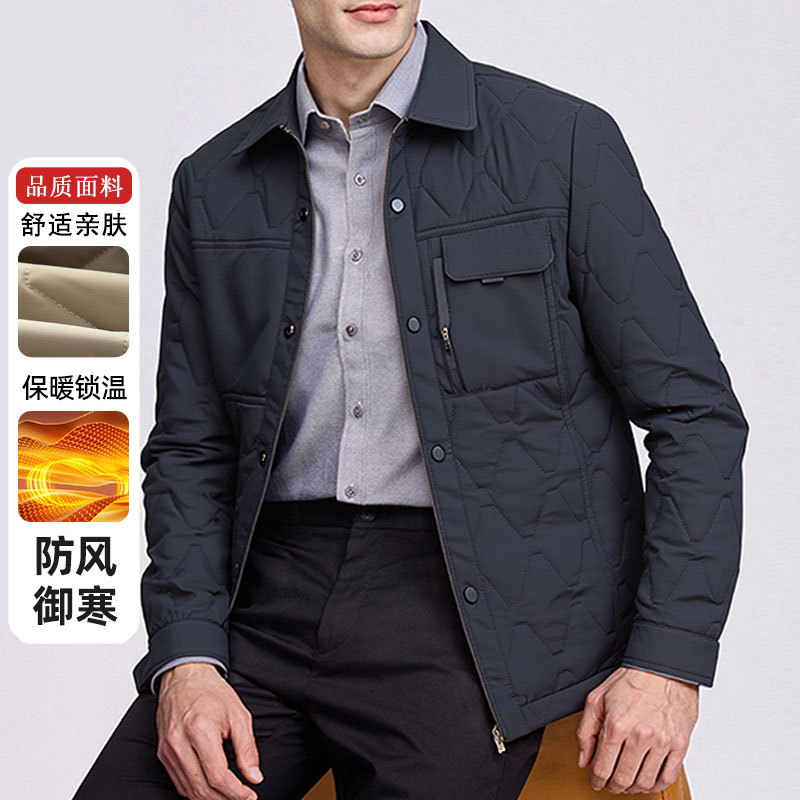 Chaqueta de Algodón Acolchada Corta para Hombre de Poliéster Térmica y Cortavientos para Invierno