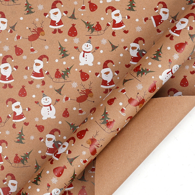 Papel de embalaje de regalos de Navidad transfronterizos Papá Noel campana flocos de nieve Papá Noel flores de embalaje de regalo