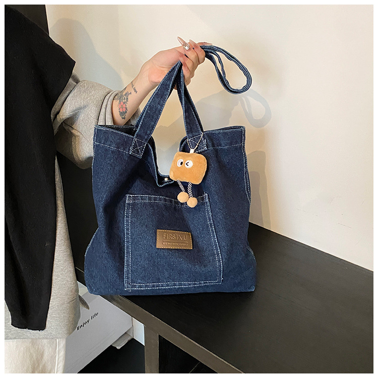 데님 캔버스 숄더백 여성 대용량 쇼핑백 틈새 예술적 토트 백 일본과 한국 캐주얼 올매치 핸드백