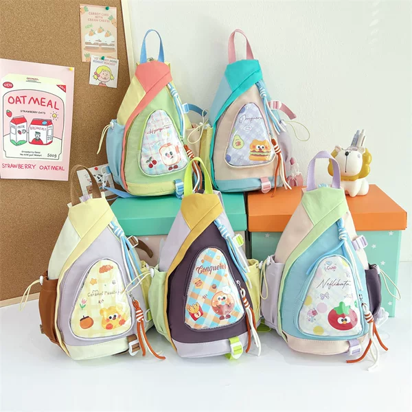 New trendy two-dimensional versatile women's chest bag and backpack, cute soft girl Mori-style college-style campus crossbody bag