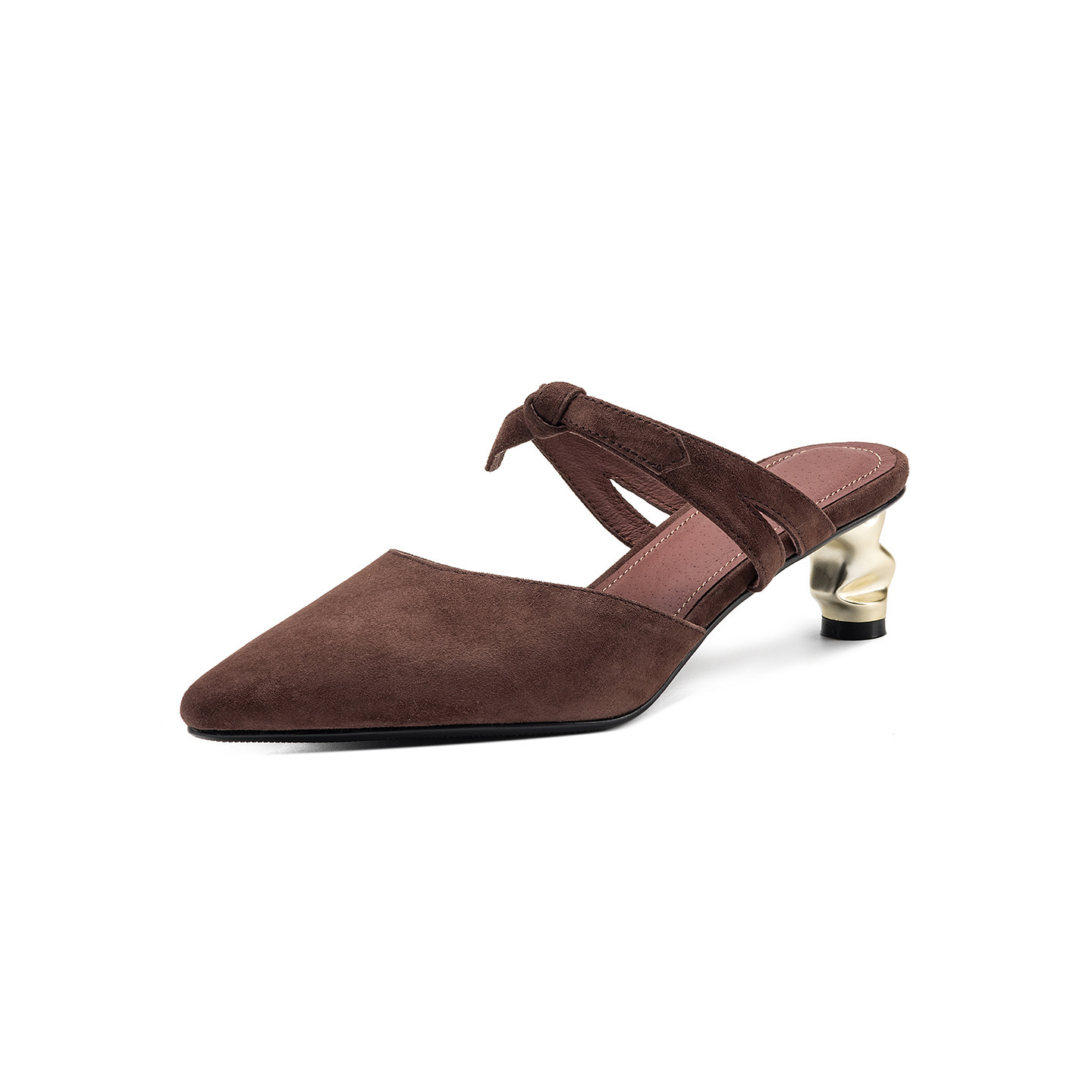 Dép sandal nữ da lộn mũi bọc quai chữ V, gót thấp, phong cách mùa hè — màu nâu chi tiết 24