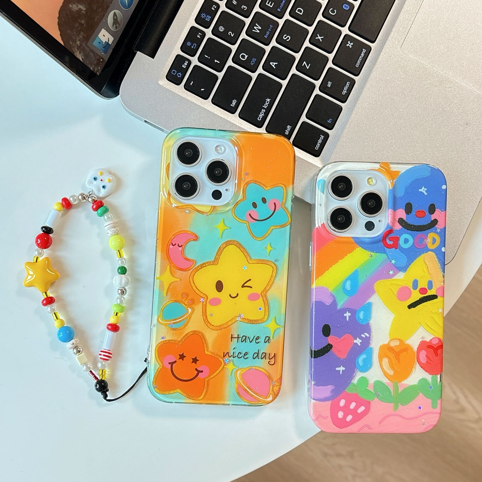 Personalidad Rainbow Star Graffiti Adecuado para Apple 16ProMax Funda para teléfono móvil 15Pro Pareja 14/13 Cadena 15Pm