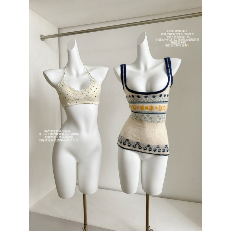 Sena Love Figs Jacquard U-Neck Knitted Camisole Women's Spring New Halter Neck Beautiful Back Top