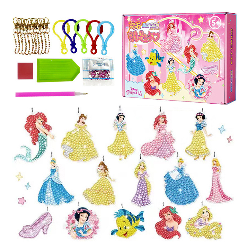 Llavero de pintura de diamantes de dibujos animados, hecho a mano, DIY, con puntos de diamantes, pegatina de diamantes para niños, colgante acrílico de unicornio para mochila