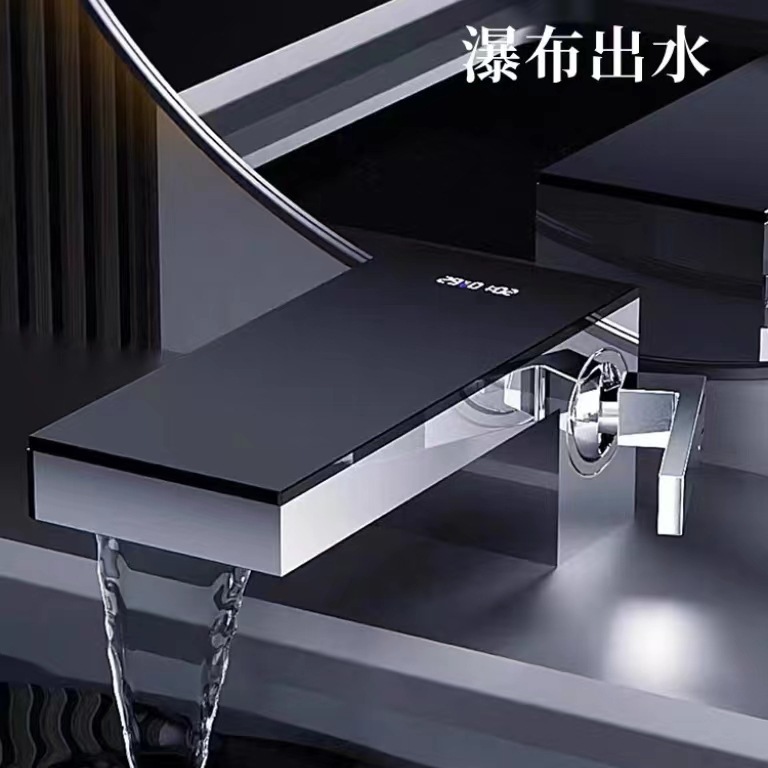 Pistola de cobre personalizada, cascada gris, pantalla digital, grifo de lavabo, baño frío y caliente, grifo de lavabo para el hogar