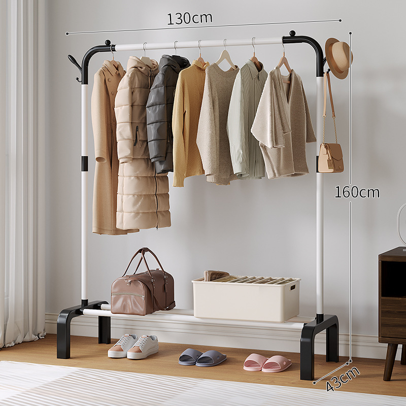 Modelo reforzado de 130 cm de un solo poste blanco, estante + gancho de ropa