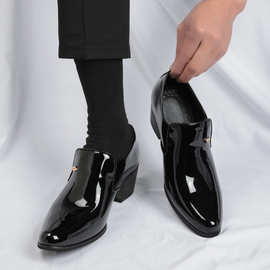 跨境男士高跟宴会皮鞋2025春秋新款时尚休闲皮鞋46码男式高跟皮鞋