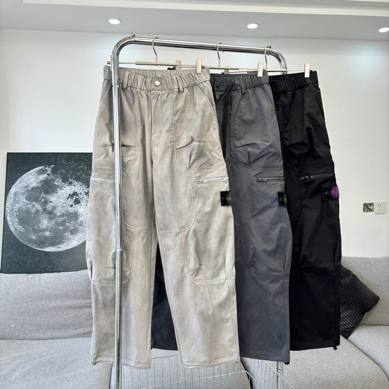 Cross-Border Stone American-Style Multi-Pocket Cargo Pants High-End Loose Straight Wide-Leg Scimitar Pants Casual Long Pants