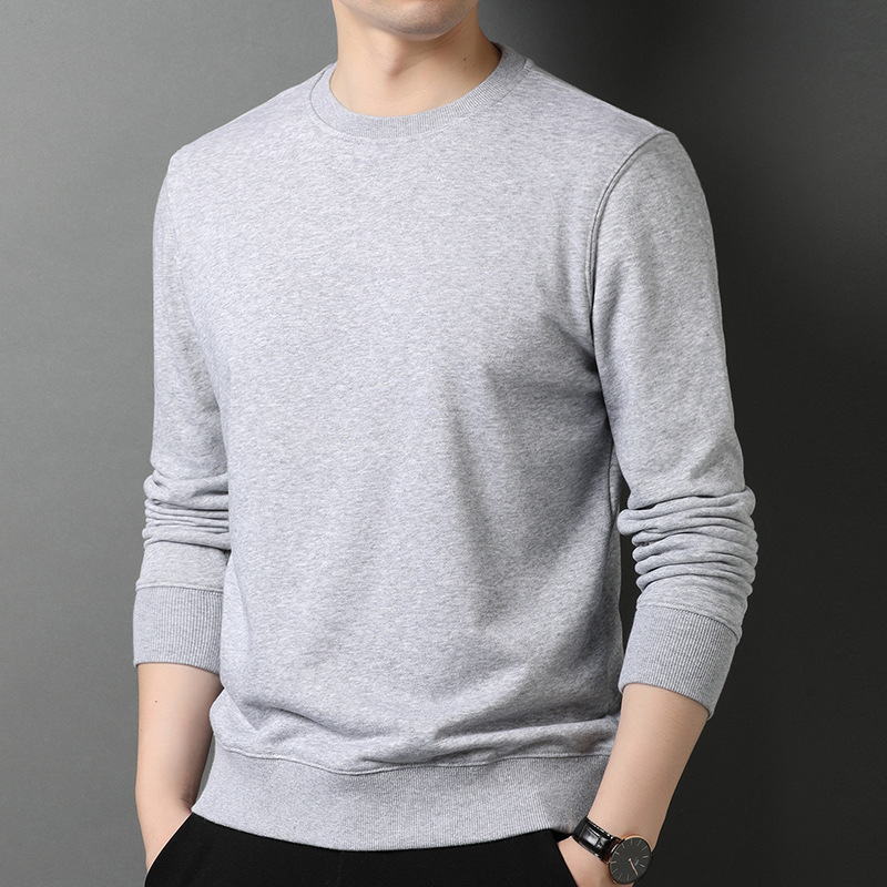 Simple Round Neck Pure Cotton Sweater Men's 2023 Autumn New Base T-Shirt Slim-fit Spring and Autumn Top Men's Fashion