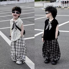 男の子サマースーツ 2025 新しい夏の子供のノースリーブベストセーター男の子防蚊パンツ 2 点セットトレンディ