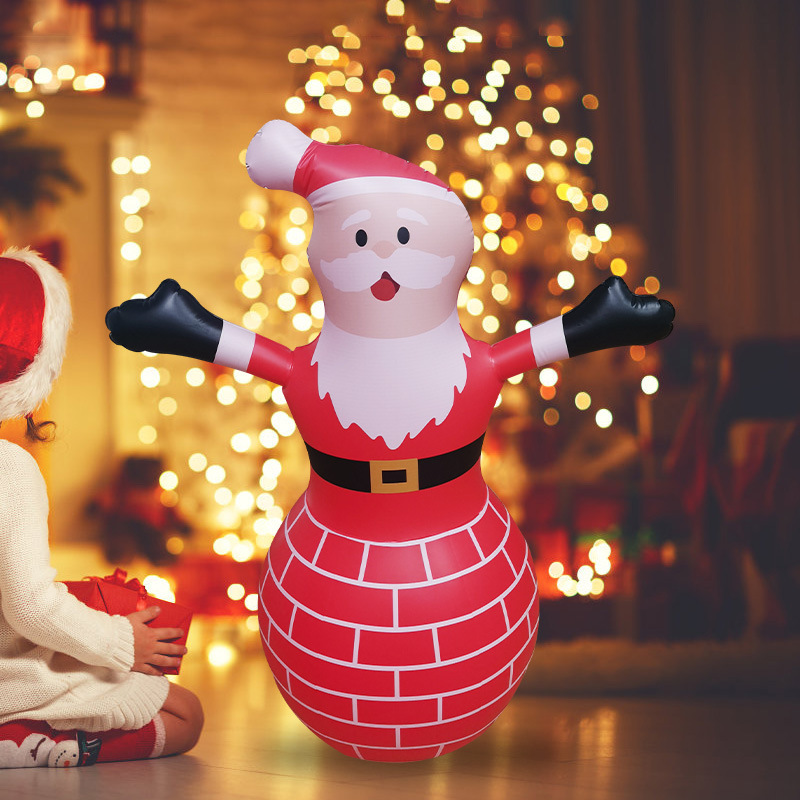 厂家跨境新品PVC充气圣诞老人摆件圣诞发光不倒翁装饰挂件雪人
