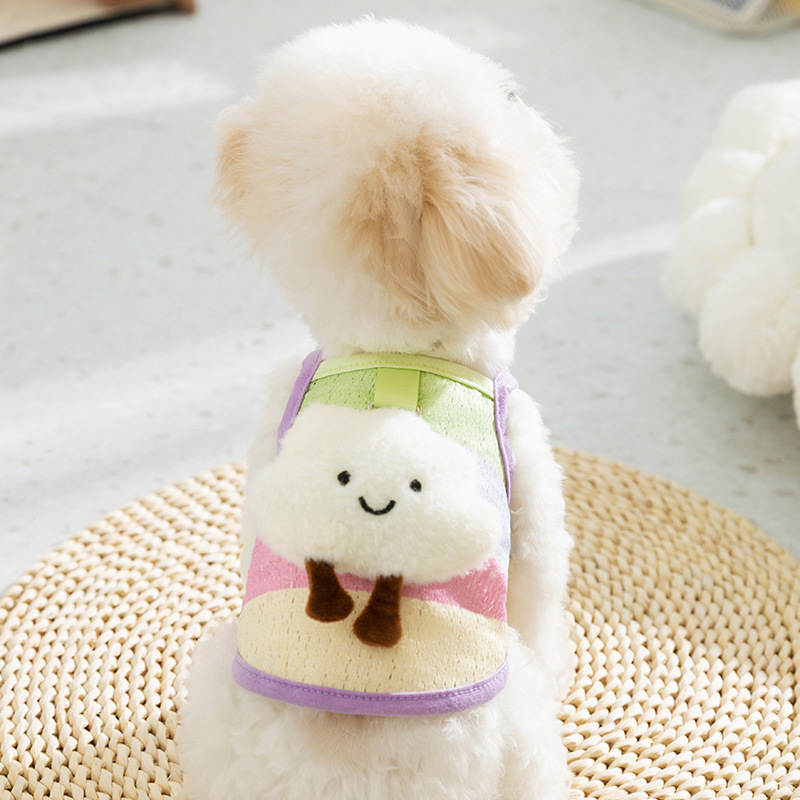Perro de primavera y verano, rayas de arco iris, nubes tridimensionales, tirantes, perros pequeños y medianos, gatos, ropa linda para perros