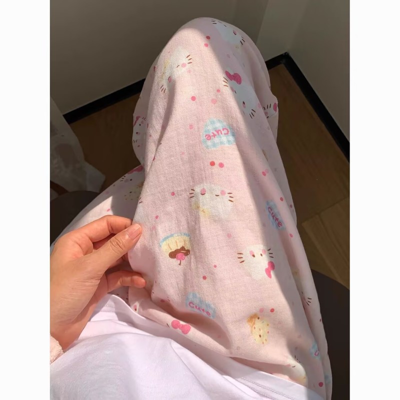 外贸可爱遛弯裤薄裤子女夏季宽松慵懒风凉凉裤可外穿印花家居长裤|undefined