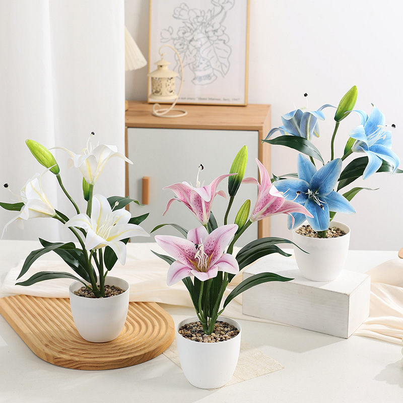 外贸3D大头百合花三头仿真百合家居落地假花装饰婚礼花艺盆栽摆件|undefined