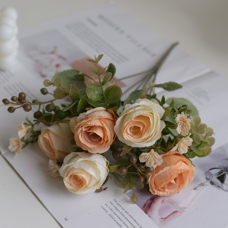 5 flores europeas imitación de rosa impera Mei mano rayo de props de fotografía decoración de mesa de comedor simple diseño de pared de flores moderno