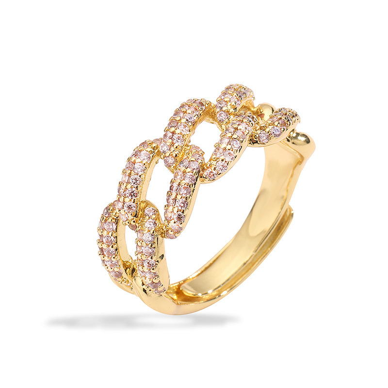 Cuban Link Interlocking Ring Hip Hop Style Copper With Stones_voghion.com