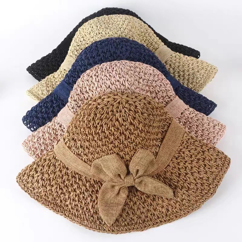 Simple Solid Color Bow Straw Hat Small Edge Fisherman Hat display picture 4