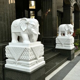White marble mascot elephant courtyard door a pair of town house stone carving ornaments decorative absorbent