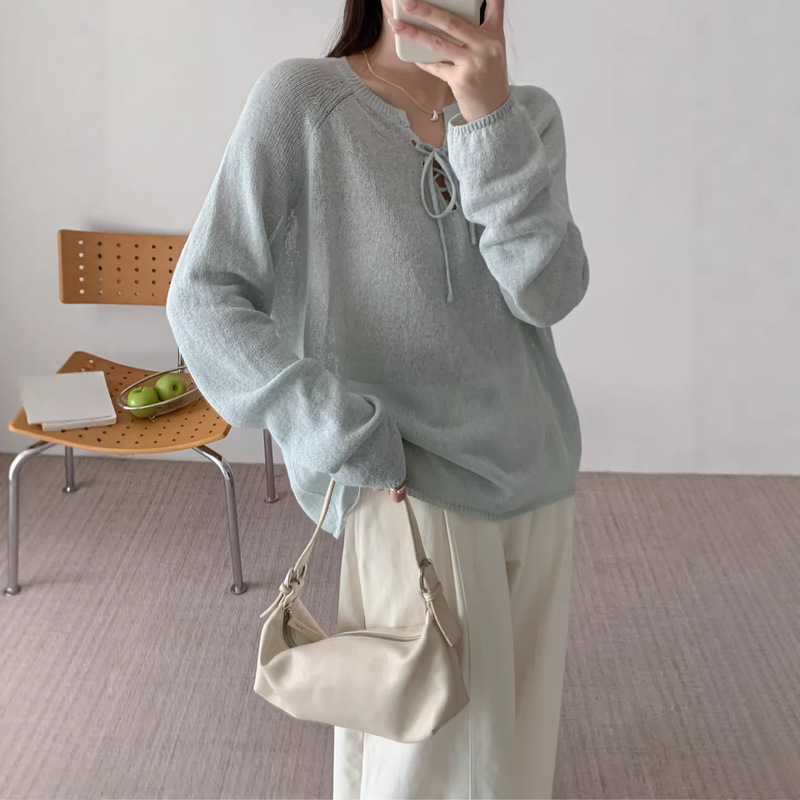 Korean-Style Simple Style Collared Knitwear for Women, New Spring Style, Solid Color, Loose Fit, Slimming and Elegant Top