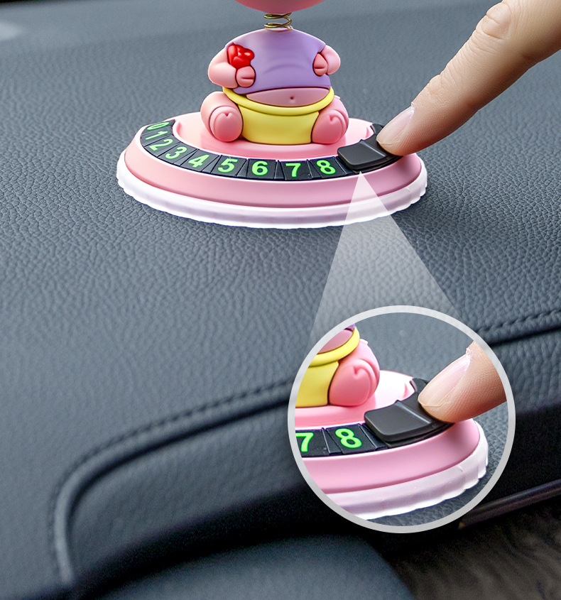 New cartoon car parking number plate, car temporary parking sign, piggy spring ornament, car accessories for cross-border trade
