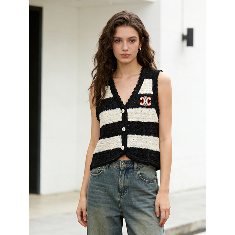 Cross-Border Spring and Summer Colorful Letter Embroidery Knit Cardigan New Casual V-Neck Sleeveless Versatile Vest Top for Women Thin