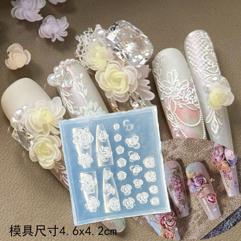Molde de manicura amor arco en relieve flor ornamentos molde abrasivo alta permeabilidad estereoscópica DIY decoración molde de silicona