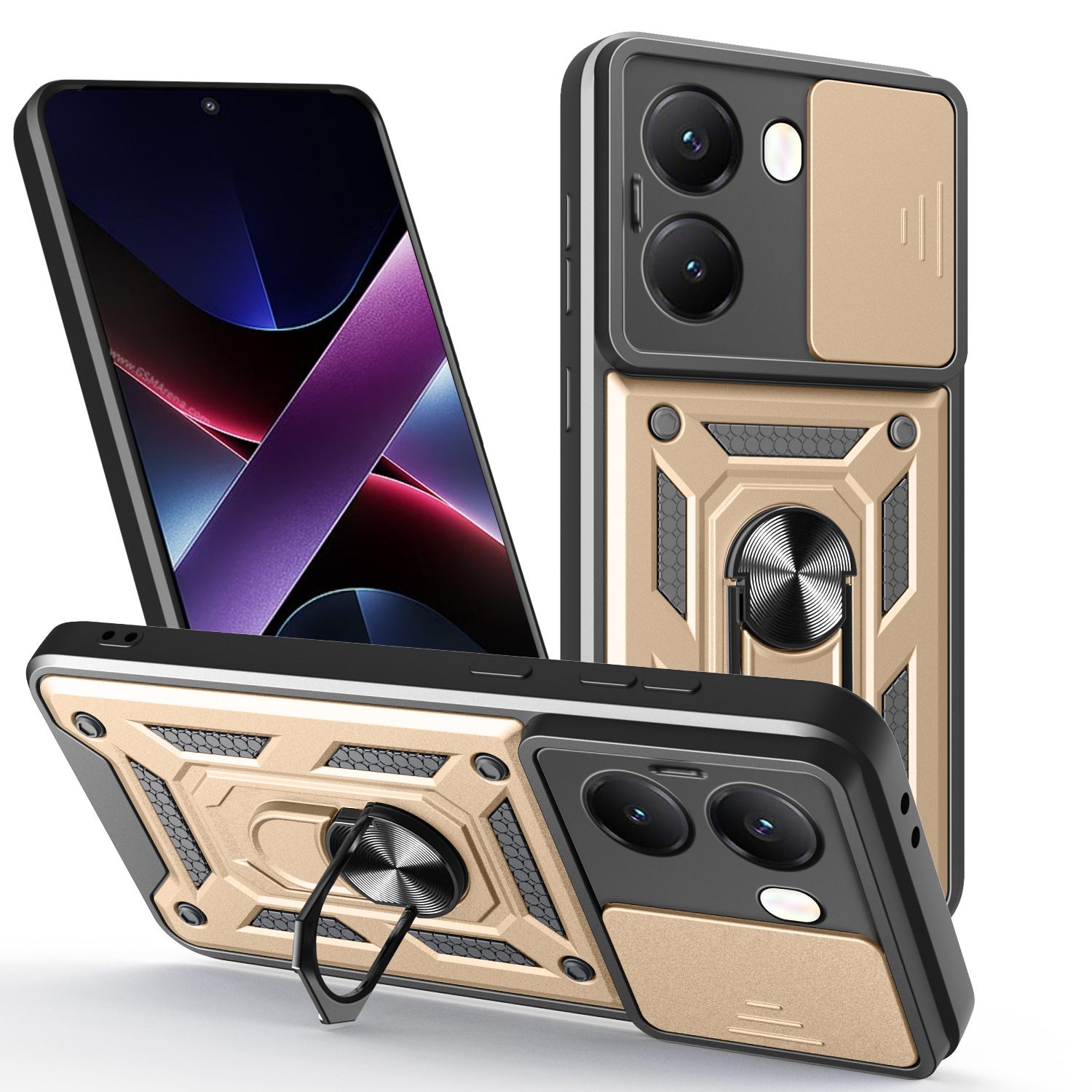 Caso de teléfono móvil de ventana de empuje POCO X7PRO TPU + PC armadura de protección contra caídas soporte de anillo de carga de absorción magnética