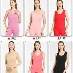 The Autumn and Winter Women's Invisible Seamless Warm Thermo Lined Fleece Medium Thick Quick Heating Double-Sided Monokini Sleeveless Body Shaping Bra