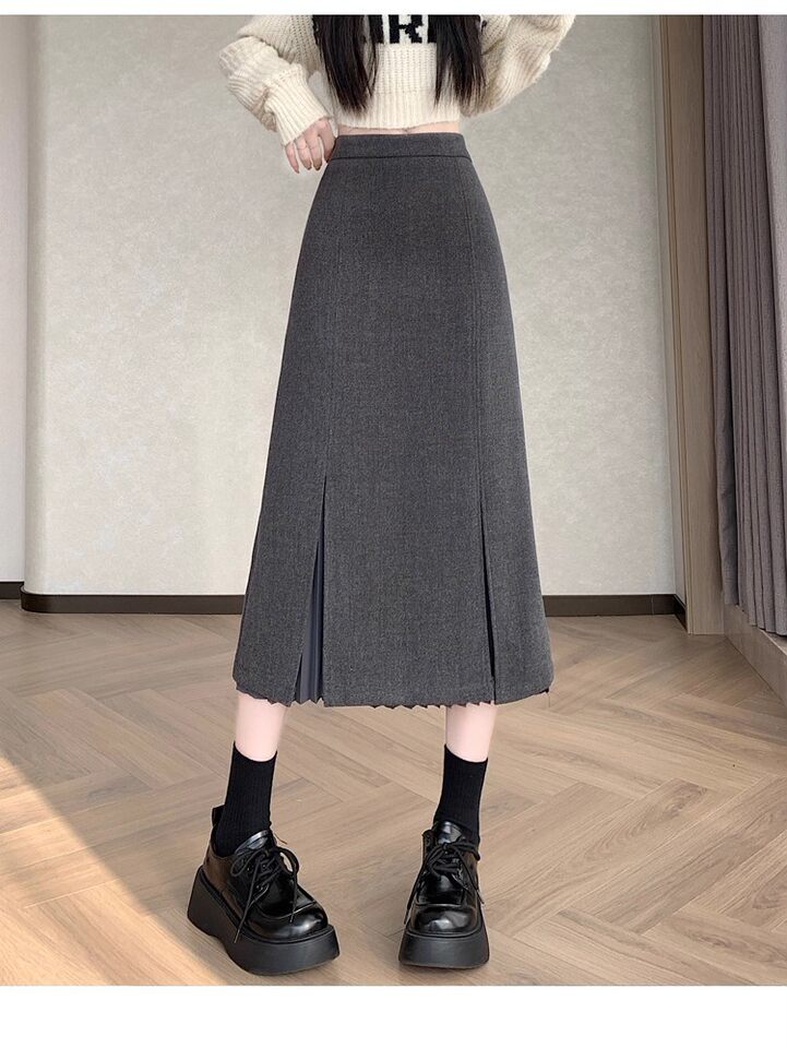 Chân váy vest dáng dài vừa, cạp cao, xẻ tà, xếp ly tôn dáng — màu xám, màu đen chi tiết 29