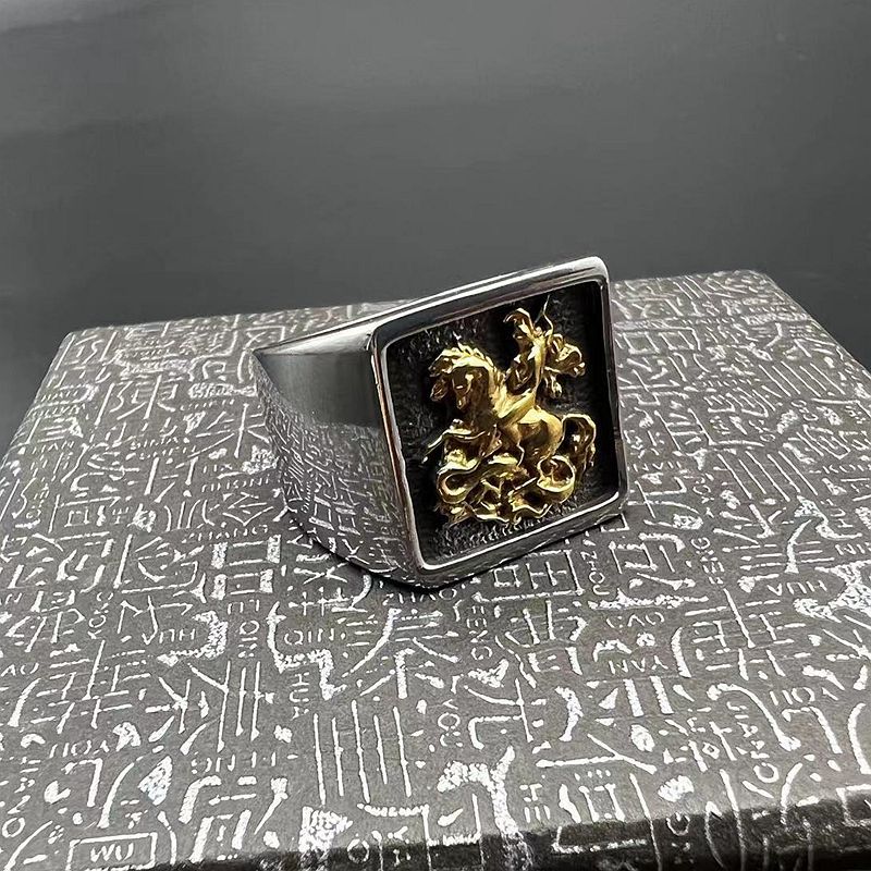 Holiday, Daily Occasion Stainless Steel Material Baroque Style Human Animal Dragon Stainless Steel Asymmetrical Plating Men's Rings