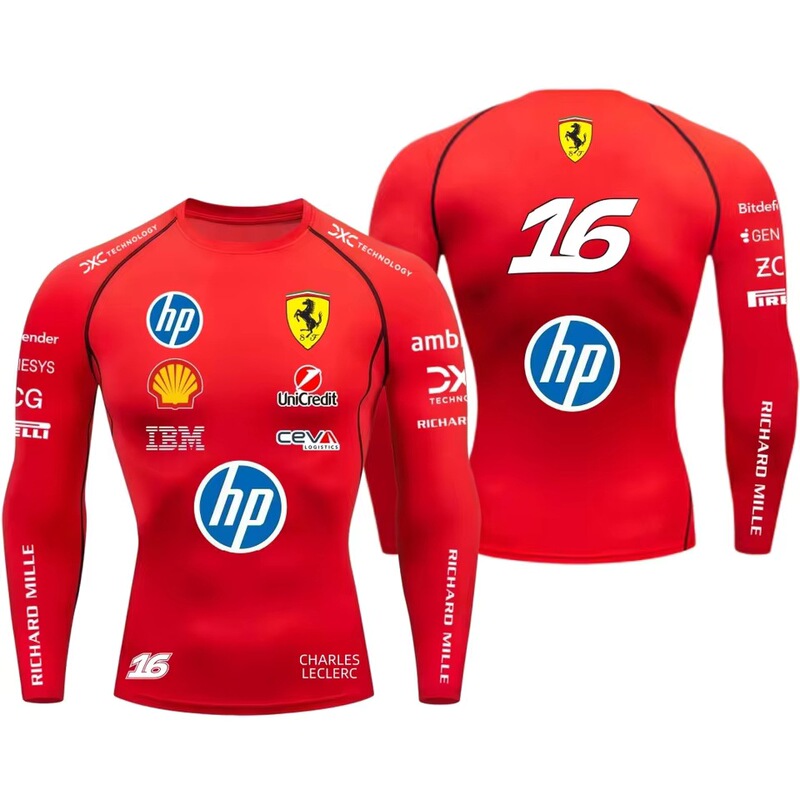 2026 Ferrari men's tight-fitting t-shirt, Hamilton 44, outdoor sports, racing, quick-drying, check