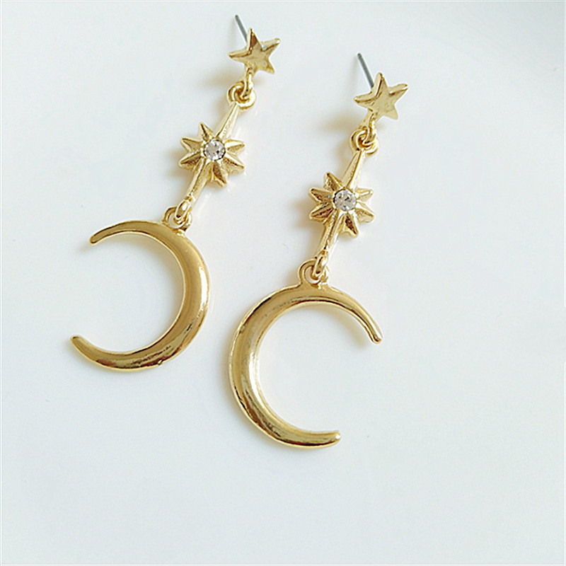 1 Pair Fashion Star Moon Alloy Plating Rhinestones Women's Drop Earrings display picture 1