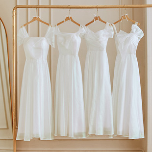 White Bridesmaid Dress Niche High-End Spring & Fall Can Usually Wear Sister Group Dress Skirt Female Certificate Registration Small White Dress