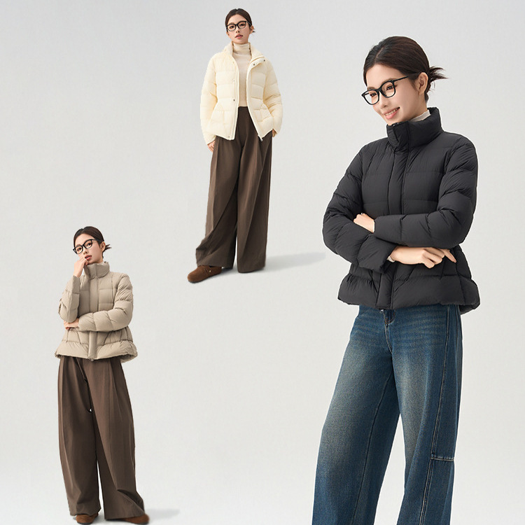 Jiangnan Style White Duck Down Jacket For Women, Autumn And Winter New Stand Collar, Waist-Cinching, High-End Feel,_voghion.com