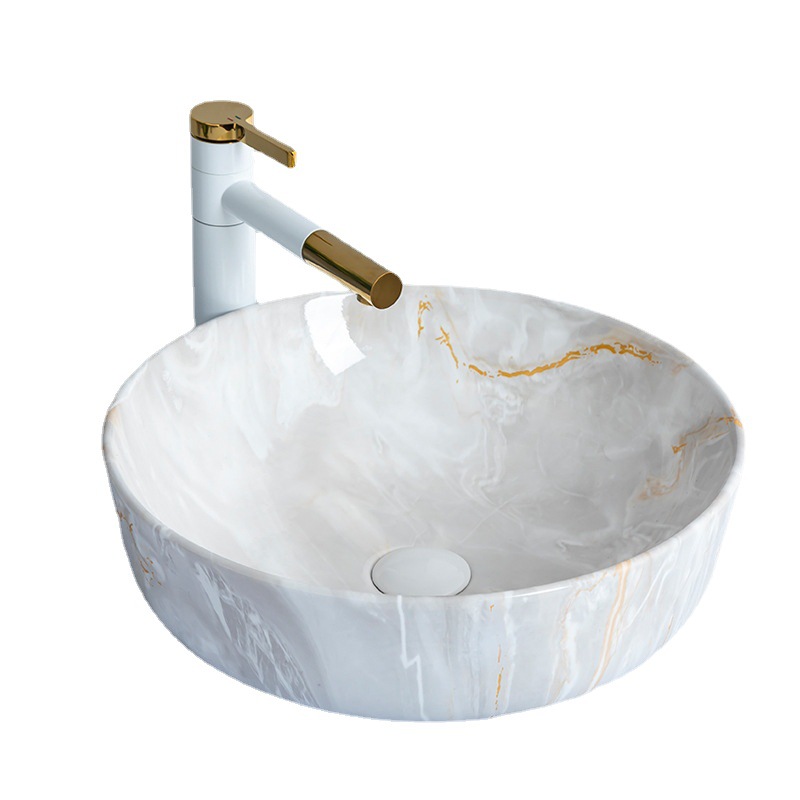 Lavabo de cerámica patrón de mármol Cuenca Superior lavabo de alta gama estilo europeo luz estilo de lujo Hotel ingeniería arte cuenca