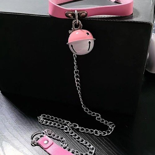 Erotic accessories: Women's SM bell collar, chain leash, training lead rope, bondage nipple clamps, and role-play sex toys