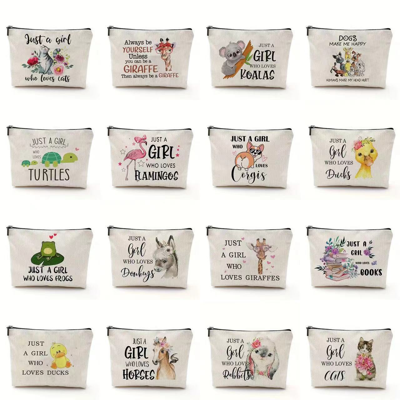 Ventas transfronterizas de patrón animal impresión digital impermeable lino bolsa de maquillaje portátil simple bolsa de maquillaje