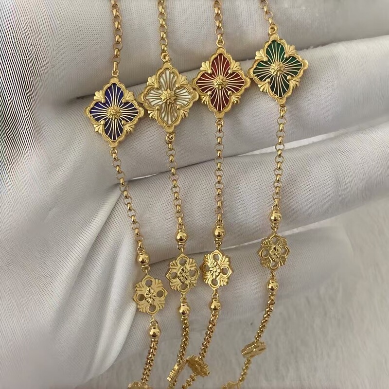 Buccellati Single Flower Bracelet High-End Version 18K Gold-Plated Four-Leaf Clover Five-Flower Bracelet Light Luxury Stackable Electroplated Women's Style Buccellati Single Flower Bracelet High-End Version 18K Gold-Plated Four-Leaf Clover Five-Flower Bracelet Light Luxury Stackable Electroplated Women's Style