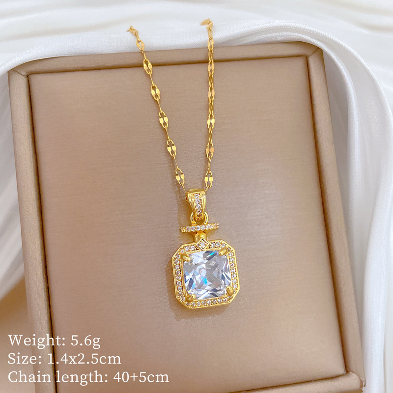 【 Titanium Steel 】 Perfume full diamond fashion, light luxury style, luxurious quality, full diamond necklace, versatile for women, collarbone chain, titanium steel chain pic 4