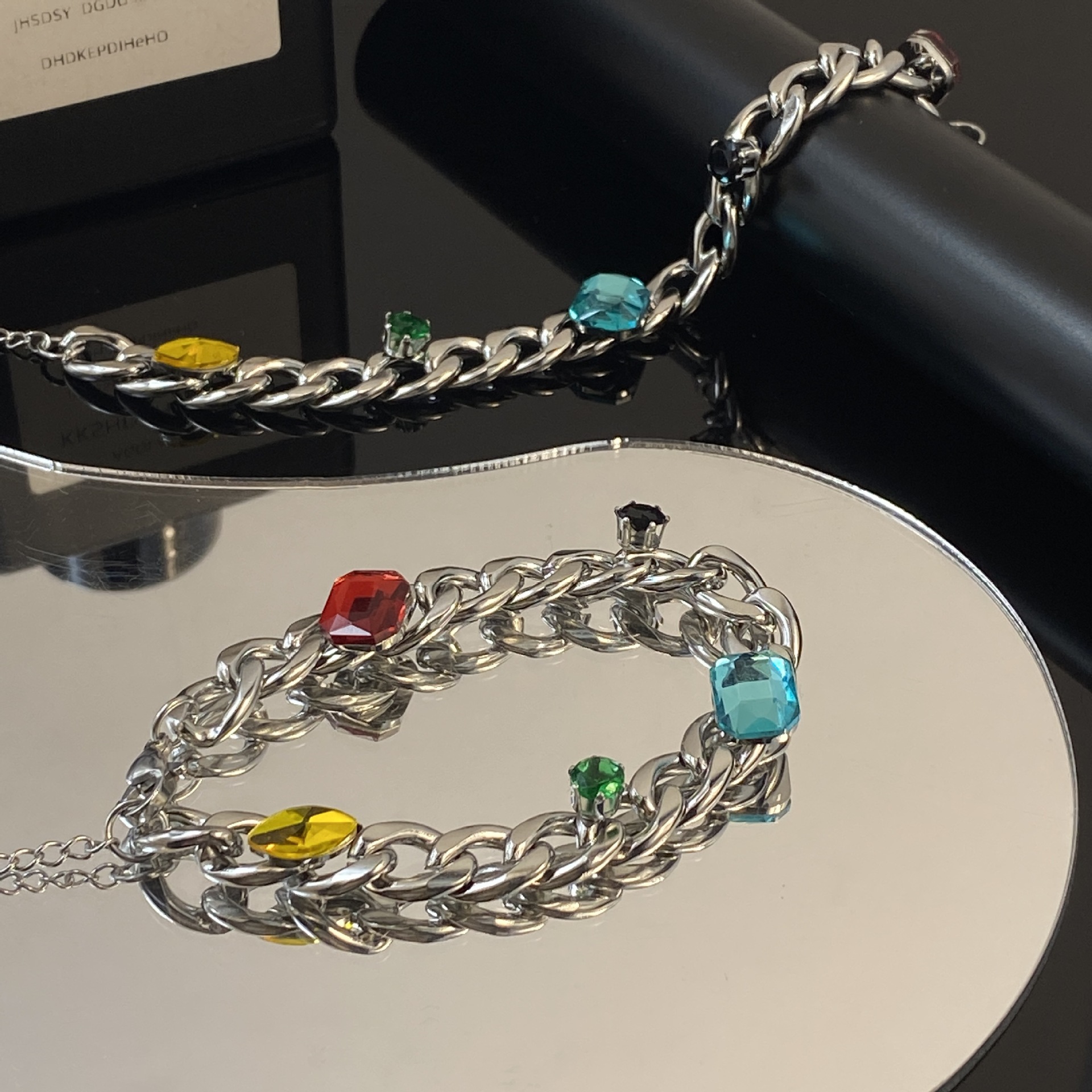 Pulsera de acero de titanio con gemas de alta calidad de estilo callejero americano, preservación del color, hip-hop cubano, cadena gruesa, par, pulsera de todo fósforo