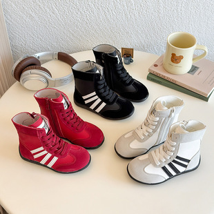 Korean Style Kidsren's Shoes 2025 Autumn and Winter Kidsren's Casual High Boots for Girls, Medium and Large Kidsren's Casual Single Boots, Boys' Boots