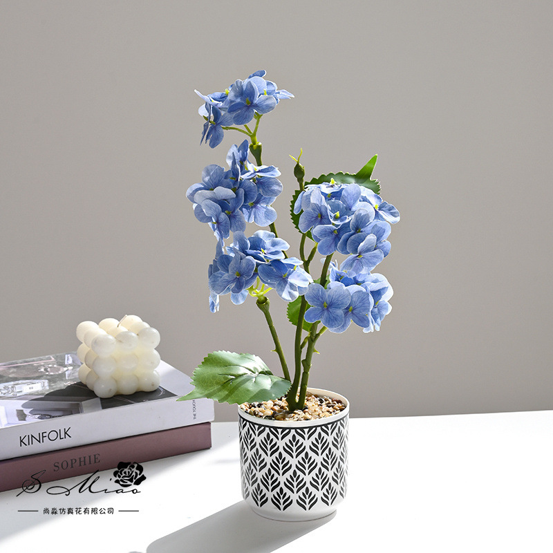 Sensación de la mano hortensias bonsai pequeño hogar creativo estudio fotográfico decoración decoración planta verde artificial simulación planta en maceta al por mayor image 5