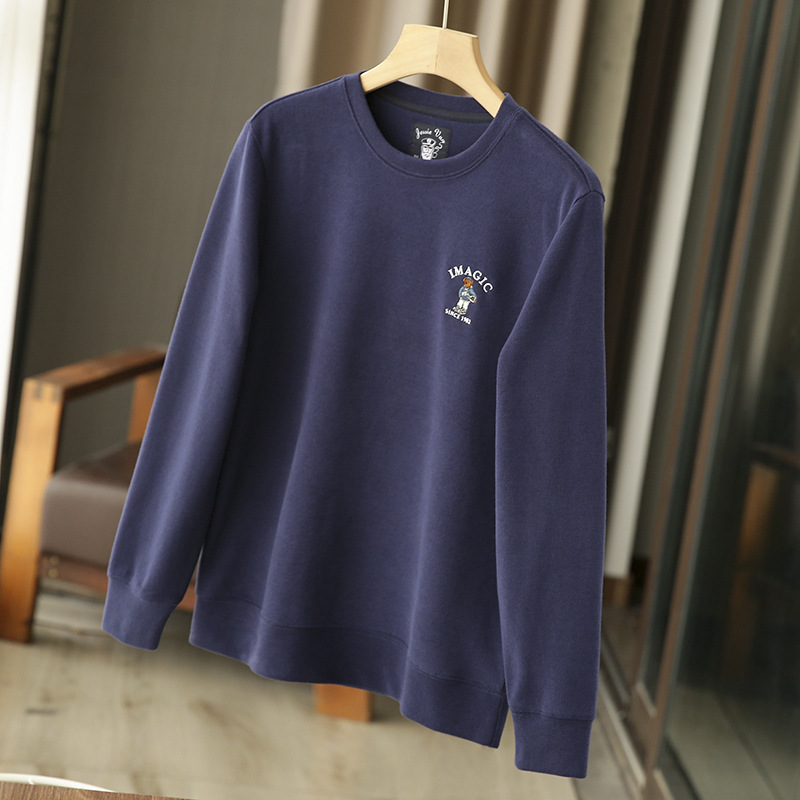 Men's Sweatshirt With Bear Embroidery Soft Knit Round Neck Top_voghion.com