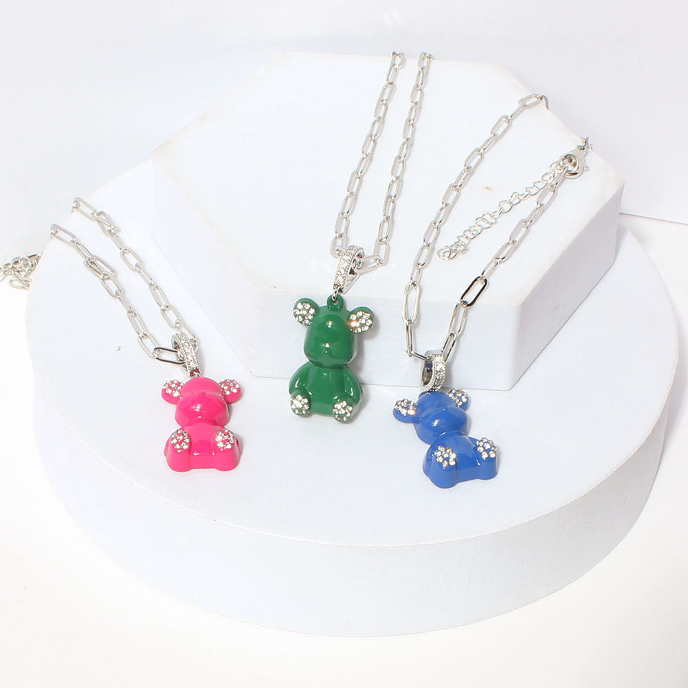 European And American Simple Thick Chain Bear Pendant Single Layer Necklace Wholesale display picture 3