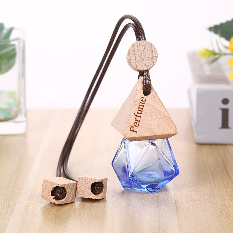 Новая модель 8ml треугольная крышка деревянный бисер авто флакон парфюмерия красочная стеклянная пустая бутылка восковая веревка круглый бисер квадратная деревянная подвеска